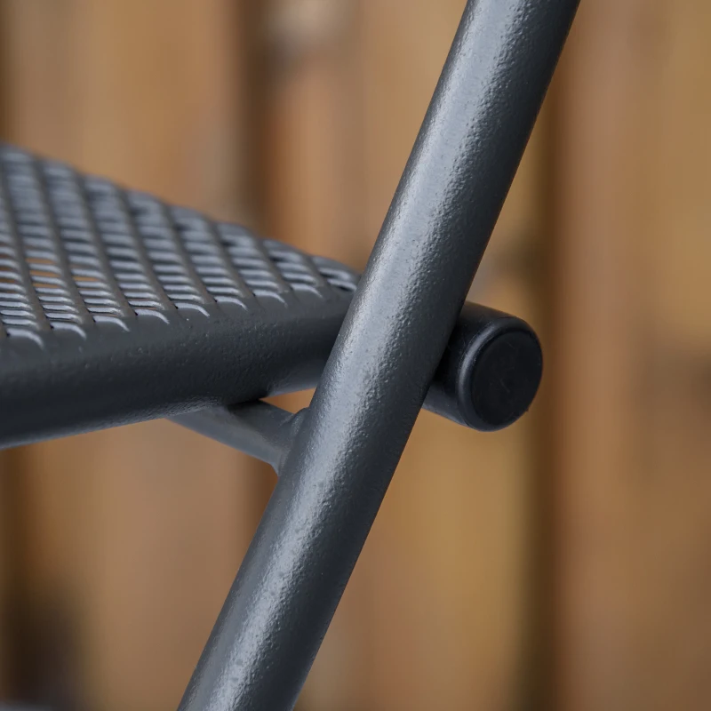 Outsunny 3 Piece Garden Bistro Set w/ Foldable Design Mesh Metal Outdoor Coffee Table Set Two Chairs Dark Grey