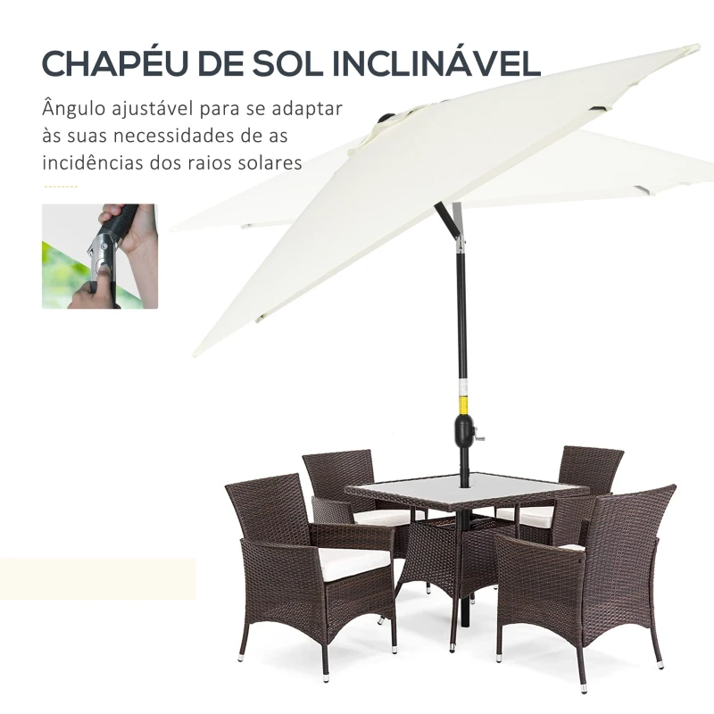 Outsunny Chapéu de Sol de Alumínio Retangular com Toldo Inclinável a Manivela e Mastro Desmontável  195x295x240 cm Creme