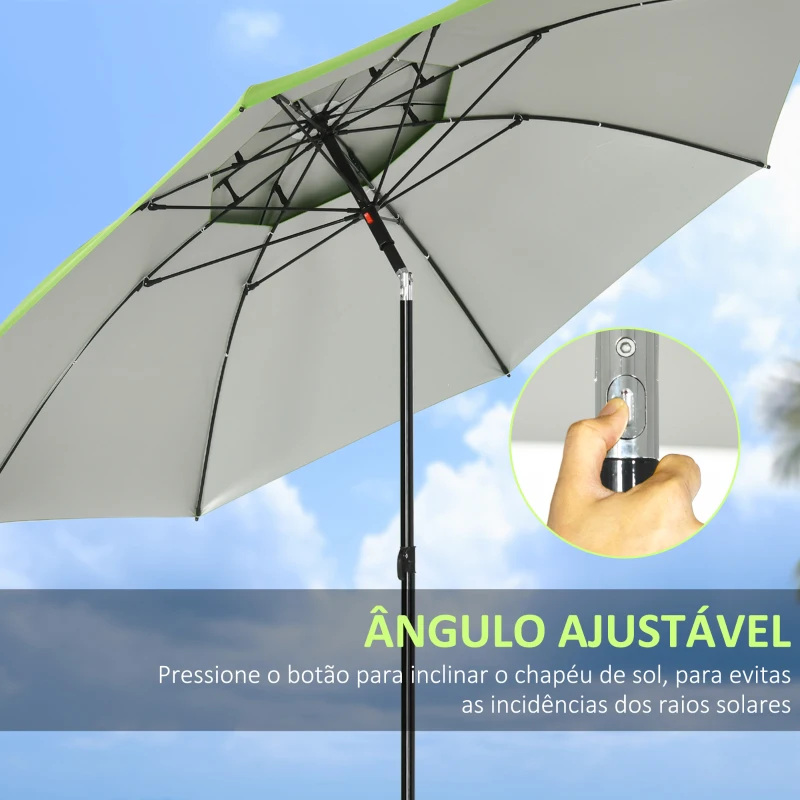 Outsunny Chapéu de Sol de Praia com Teto Duplo Ângulo Ajustável Proteção UV30+8 Varas de Aço e Bolsa de Transporte Ø185x205 cm Verde