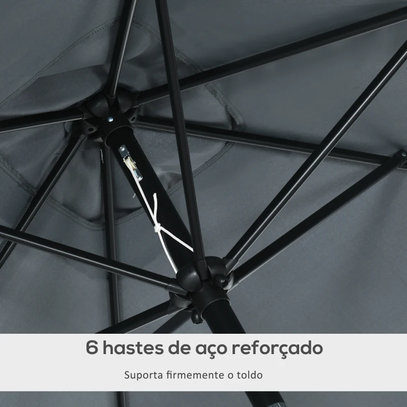 Outsunny Chapéu de Sol de Alumínio Retangular com Toldo Inclinável a Manivela e Mastro Desmontável  195x295x240 cm Cinza