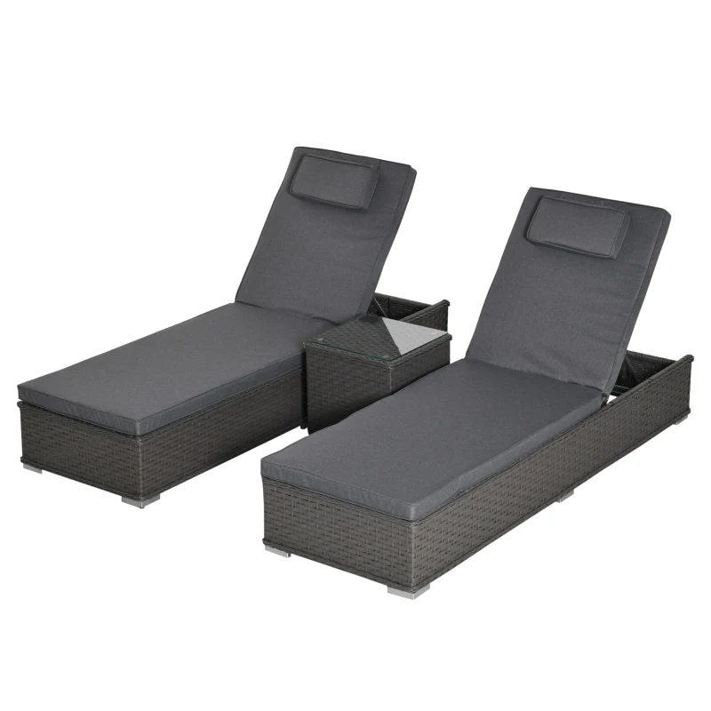 Outsunny Five-Position Back Sun Lounger Set, with Table - Grey