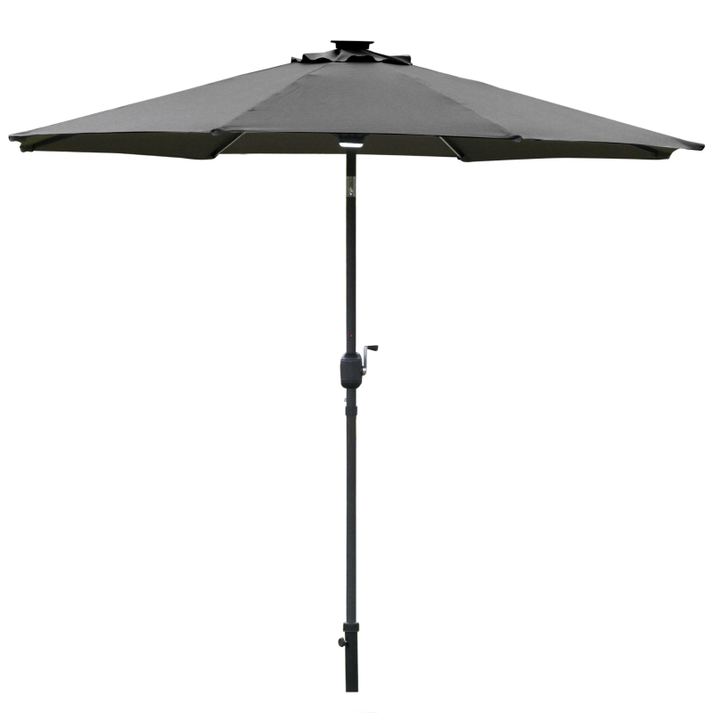 Outsunny 2.7m Garden Parasol Sun Umbrella w/ LED Solar Light Angled Canopy Grey