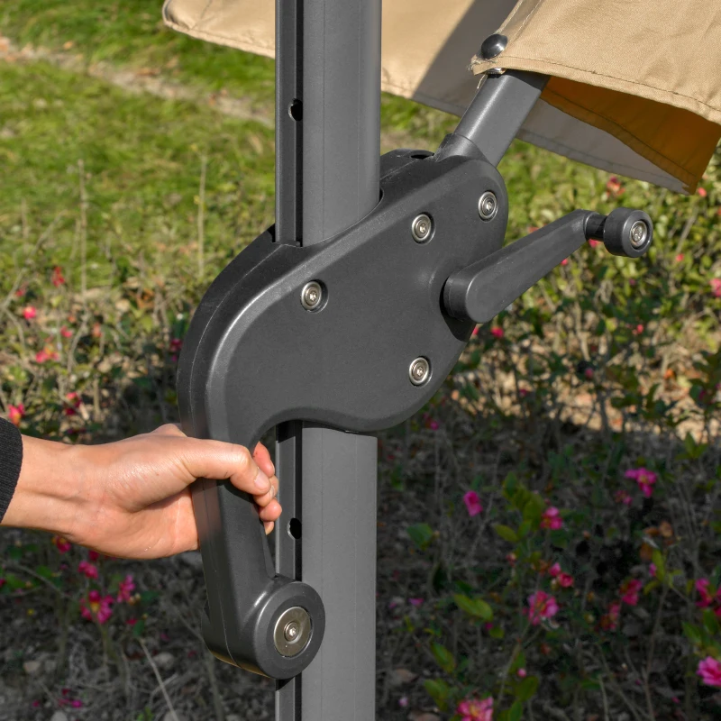 Outsunny 3m LED Square Outdoor Umbrella Adjustable Garden Umbrella w/ Base Solar Lights Khaki