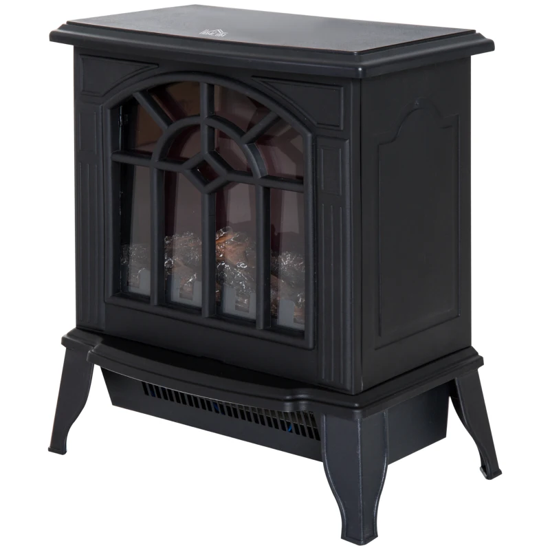 HOMCOM 1000W/2000W Freestanding Electrical Fireplace Indoor Heater Stove Log Wood LED Burning Effect Flame with Thermostat Control Black
