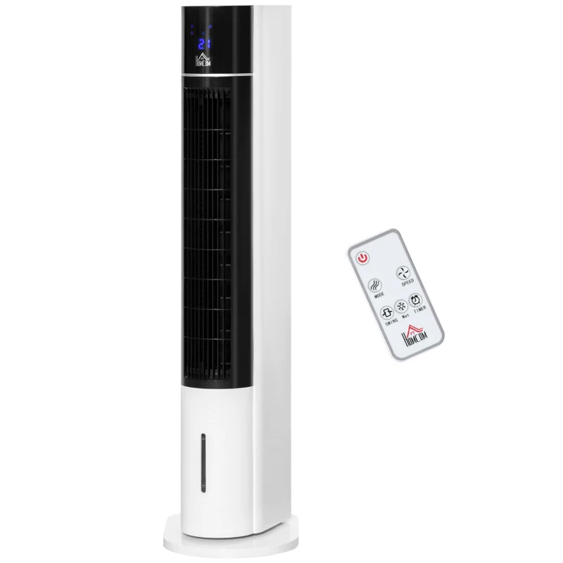 HOMCOM Portable Air Cooler, 3L Tank Evaporative Ice Cooling Tower Fan with 3 Modes, 3 Speeds, Remote, Timer, 60° Oscillating, Portable Swamp Cooler for Home Bedroom, White
