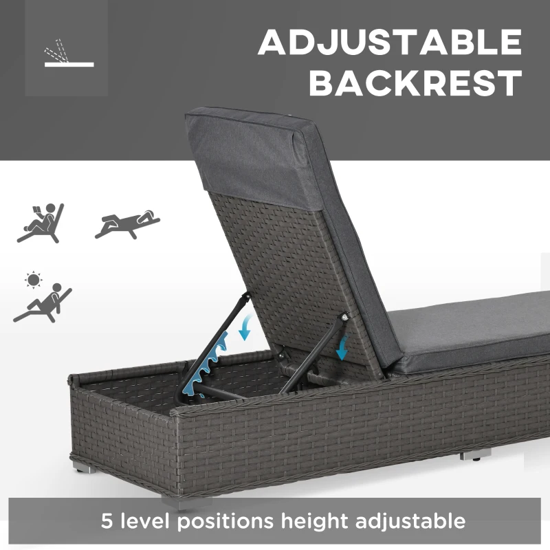 Outsunny Five-Position Back Sun Lounger Set, with Table - Grey
