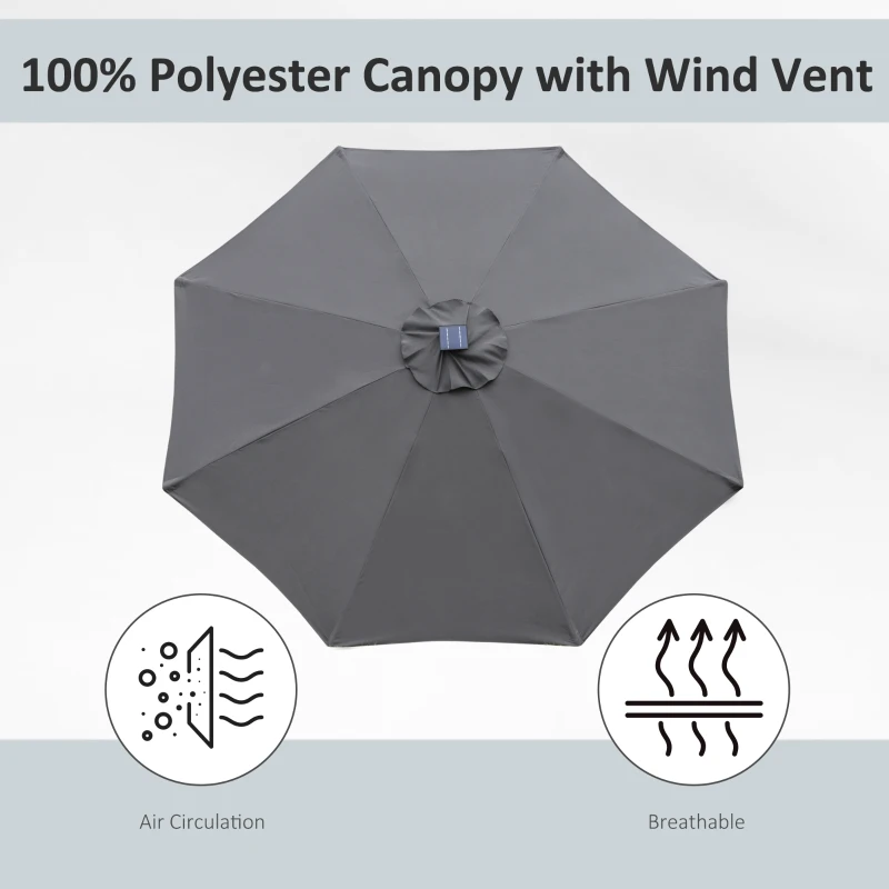 Outsunny 2.7m Garden Parasol Sun Umbrella w/ LED Solar Light Angled Canopy Grey