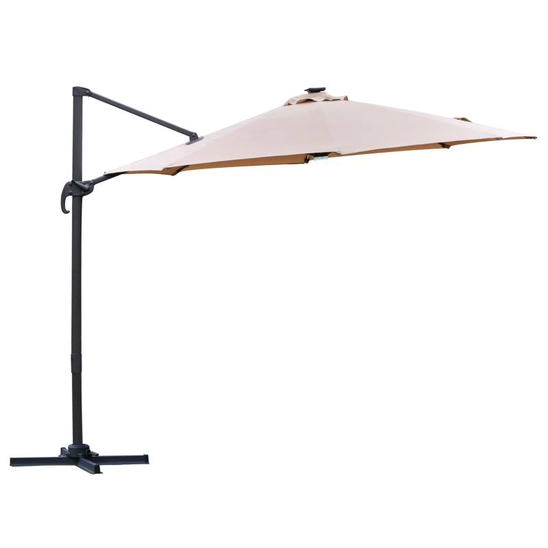 Outsunny 3(m) LED Cantilever Parasol Outdoor Sun Umbrella w/ Base Solar Lights Brown