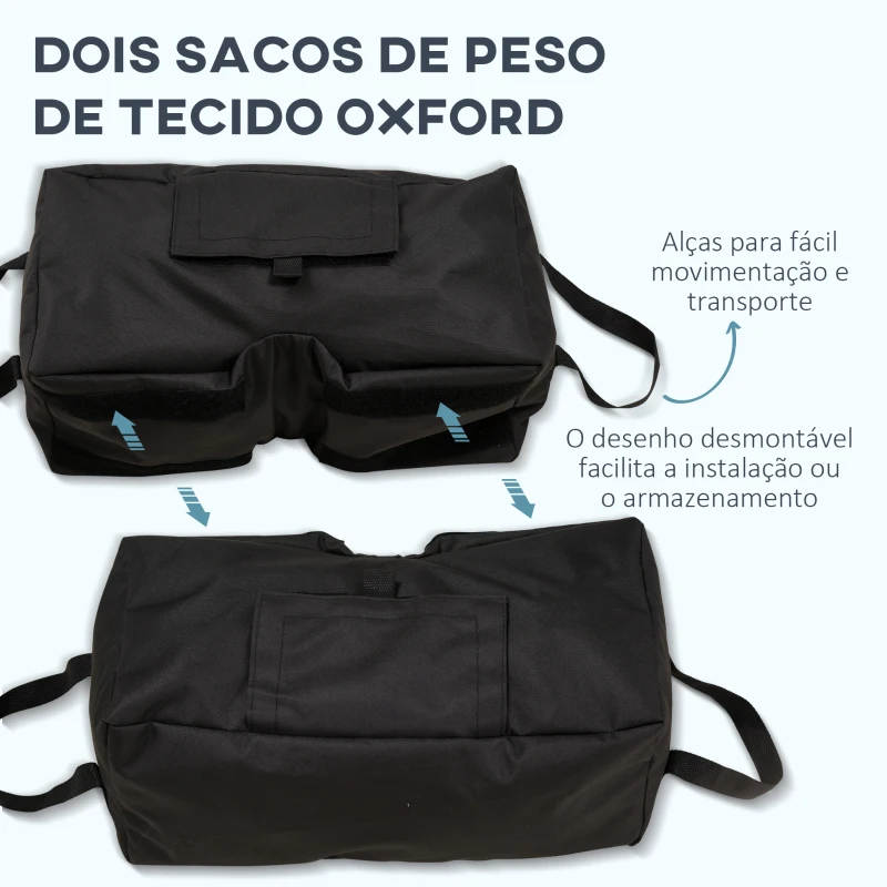 Outsunny Conjunto de 2 Bolsas de Areia para Peso de Chapéu de Sol 50 kg Base para Chapéu de Sol com Pá e Alças 50x25x18 cm Preto