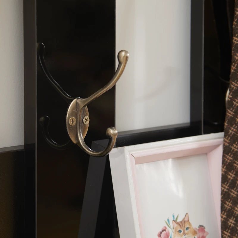 HOMCOM Set Appendi Abiti da Ingresso con Specchio e Scarpiera per 8 Paia di Scarpe, Nero Lucido