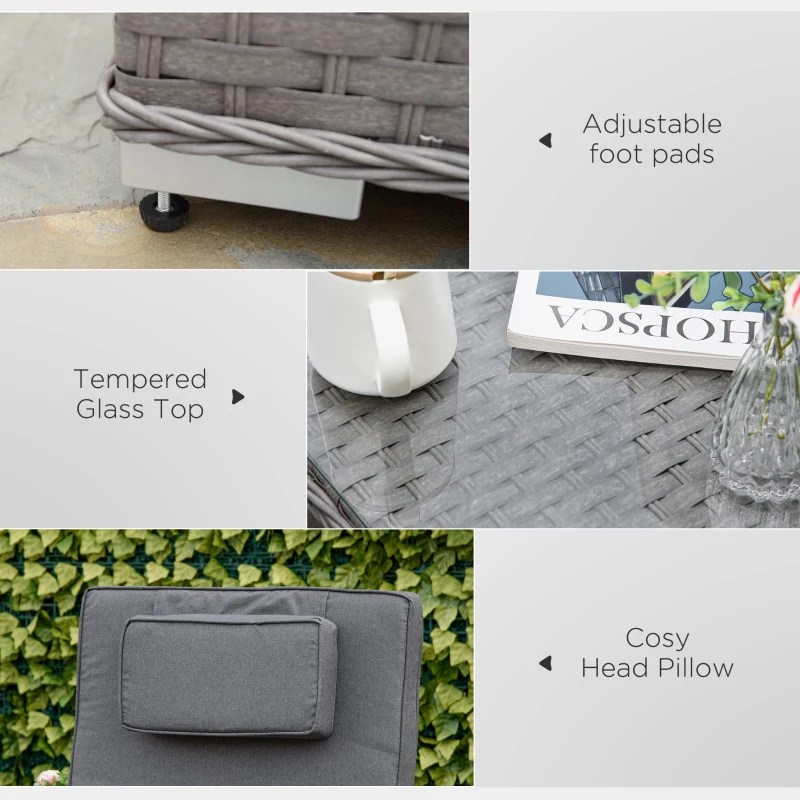 Outsunny Five-Position Back Sun Lounger Set, with Table - Grey