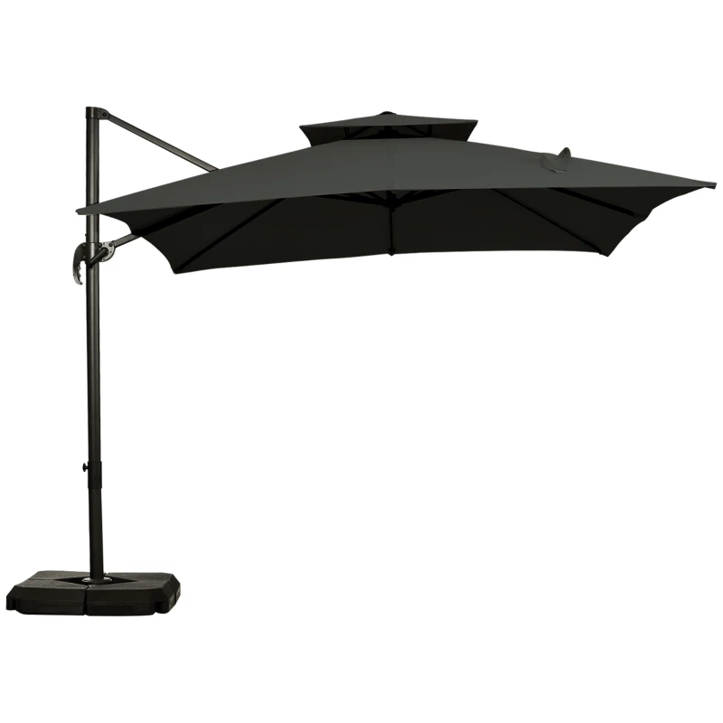Outsunny Cantilever Parasol 360 Degree Rotation Angle Adjustment Outdoor Market Garden Umbrella - Dark Grey
