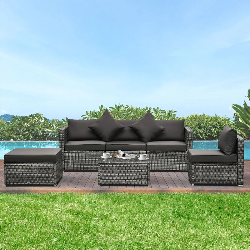 Outsunny 6 Piece Outdoor Patio PE Rattan Wicker Sectional Sofa Deluxe Furniture Set