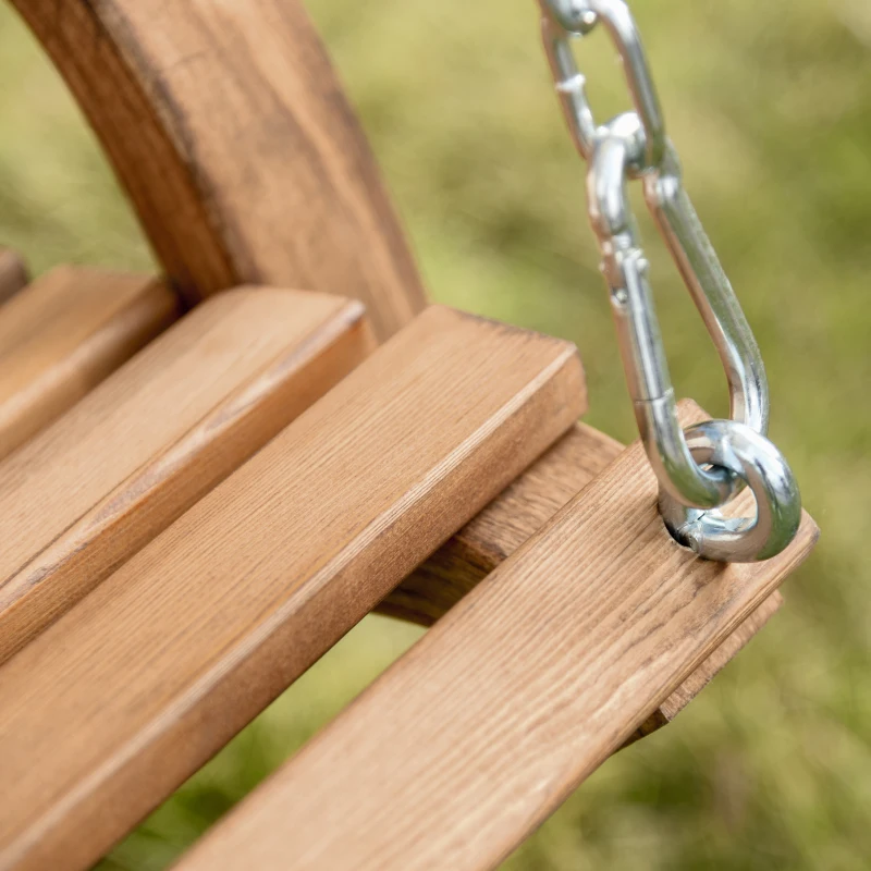 Outsunny 2 Seat Wooden Swing Chair Wood Swing Bench Chair With Canopy and Cup Holder for Patio Garden