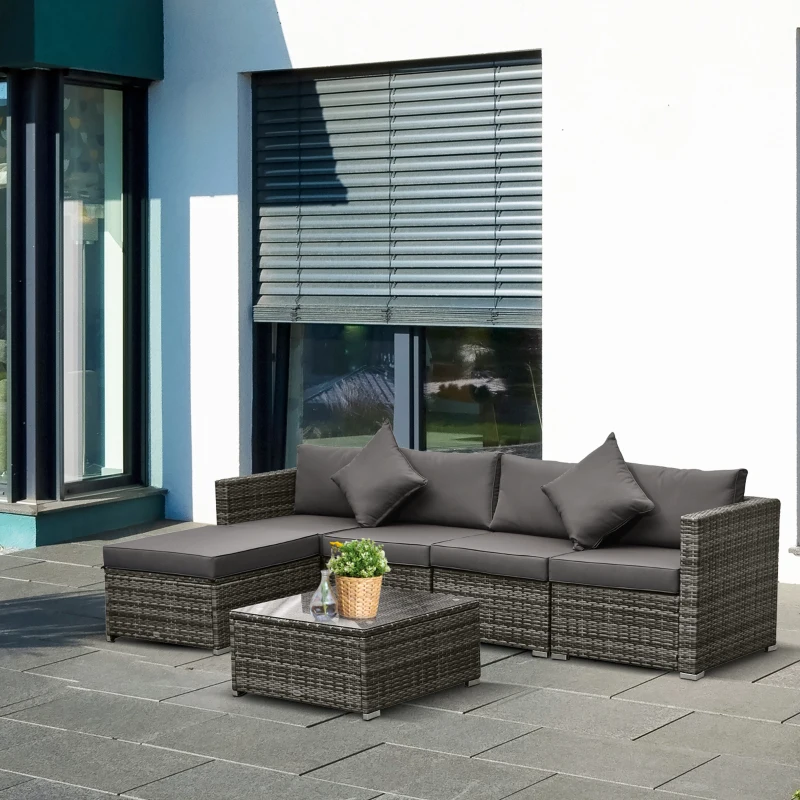 Outsunny 6 Piece Outdoor Patio PE Rattan Wicker Sectional Sofa Deluxe Furniture Set