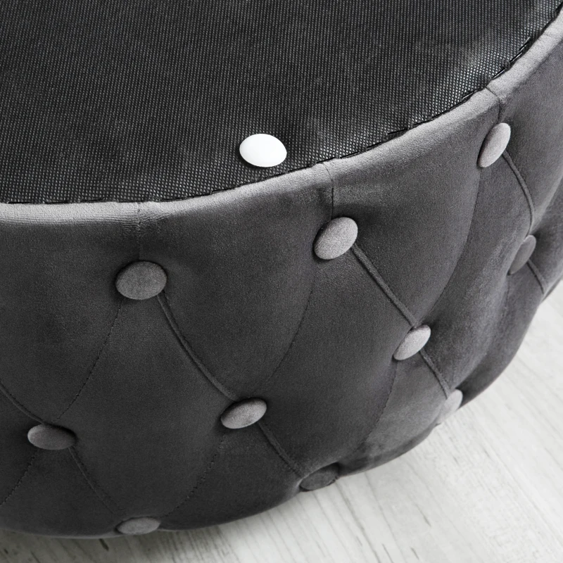 HOMCOM Taburete Otomana Puf Tapizada en Terciopelo con Botones Diseño Vintage Reposapiés Acolchado Suave Φ60x33 cm Gris Oscuro