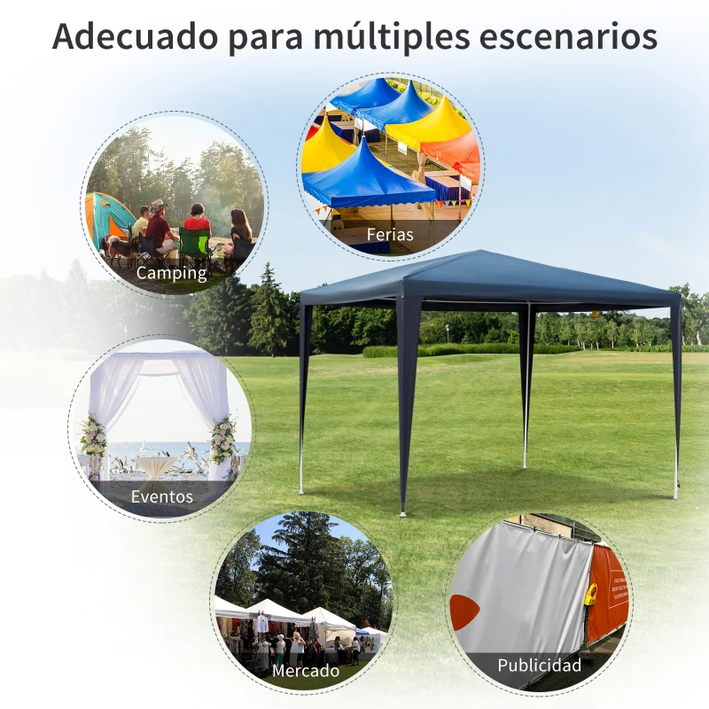 Outsunny Carpa Desmontable Impermeable 2,95x2,95x2,45m Pabellón de Jardín de Tubo de Acero Pérgola de Color Azul Oscuro