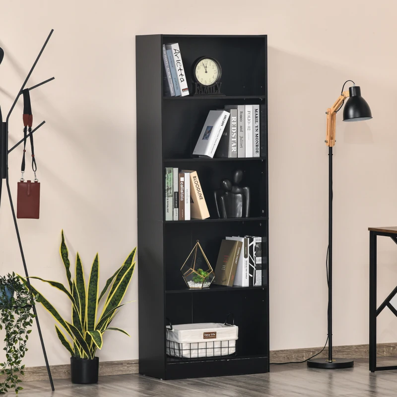 HOMCOM Librería Estantería de 5 Niveles para Libros con 3 Baldas Ajustables Antivuelco Almacenaje para Salón Oficina Estudio 63x29,5x176 cm Wengué oscuro