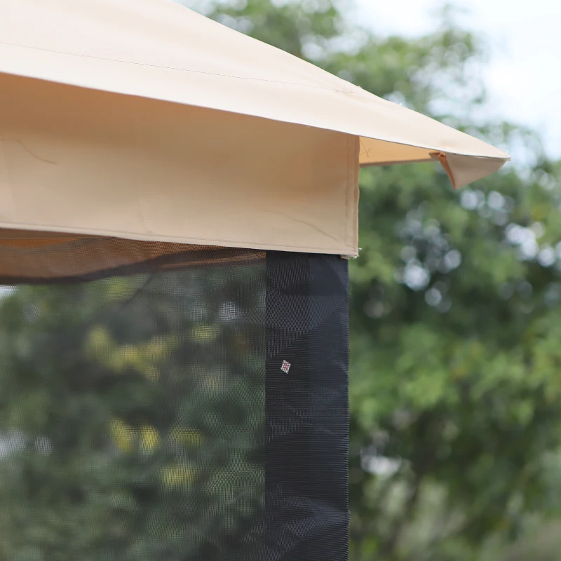 Outsunny 3 Seater Swing Chair 3-in-1 Convertible Garden Swing Seat Bed Gazebo Patio Bench Outdoor with Double Tier Canopy, Cushioned Seat, Mesh Sidewalls, Beige