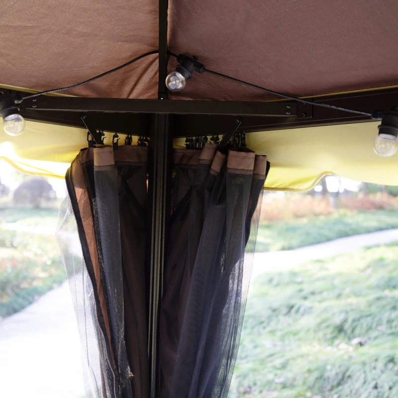 Outsunny Tonnelle de jardin extérieur 4 x 3 m barnum double toit tente de réception avec parois et moustiquaires marron(m-9)