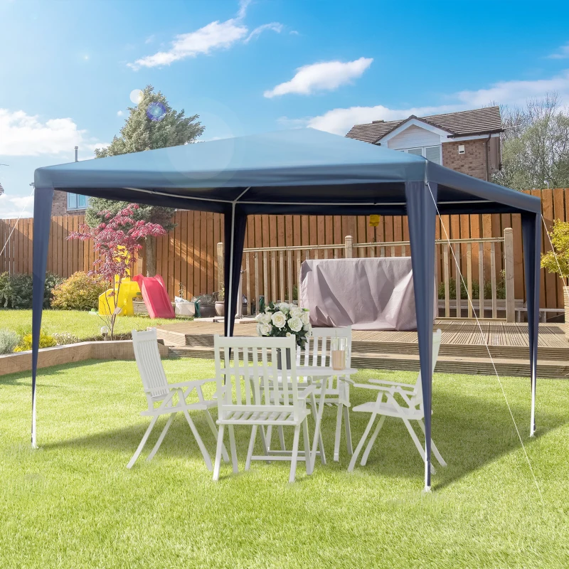 Outsunny Carpa Desmontable Impermeable 2,95x2,95x2,45m Pabellón de Jardín de Tubo de Acero Pérgola de Color Azul Oscuro