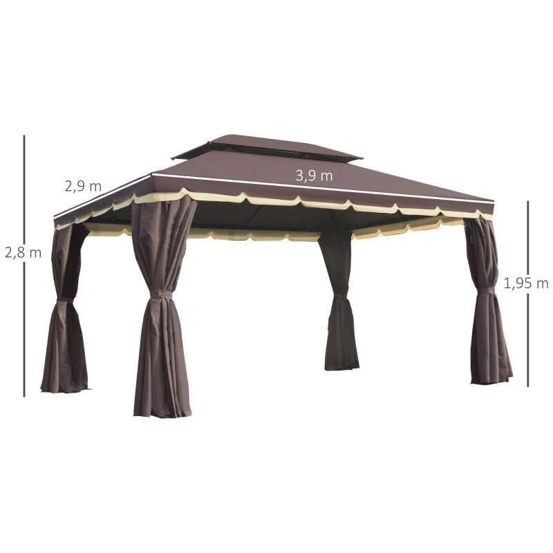 Outsunny Tonnelle de jardin extérieur 4 x 3 m barnum double toit tente de réception avec parois et moustiquaires marron(m-3)