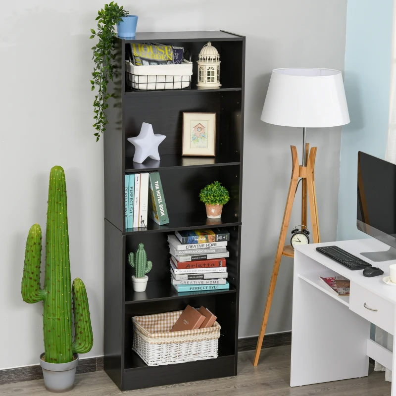 HOMCOM Librería Estantería de 5 Niveles para Libros con 3 Baldas Ajustables Antivuelco Almacenaje para Salón Oficina Estudio 63x29,5x176 cm Wengué oscuro