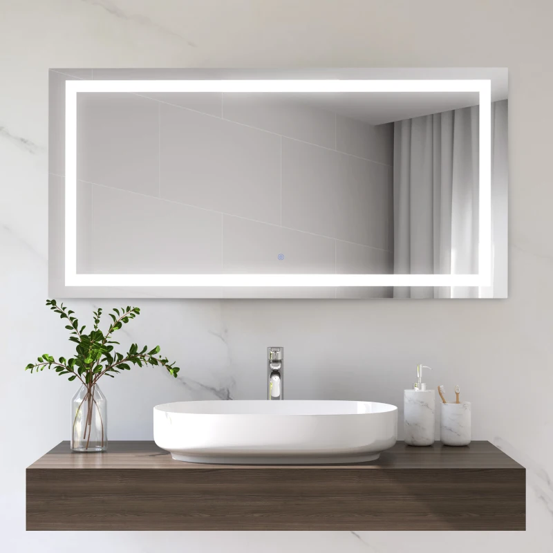 kleankin Espejo de Baño con Luz LED 120x60 cm Espejo de Pared con Interruptor Táctil y Antivaho Suspensión Vertical u Horizontal Aluminio Plata