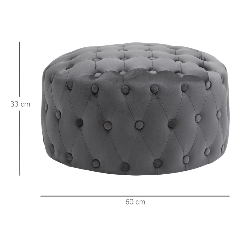 HOMCOM Taburete Otomana Puf Tapizada en Terciopelo con Botones Diseño Vintage Reposapiés Acolchado Suave Φ60x33 cm Gris Oscuro