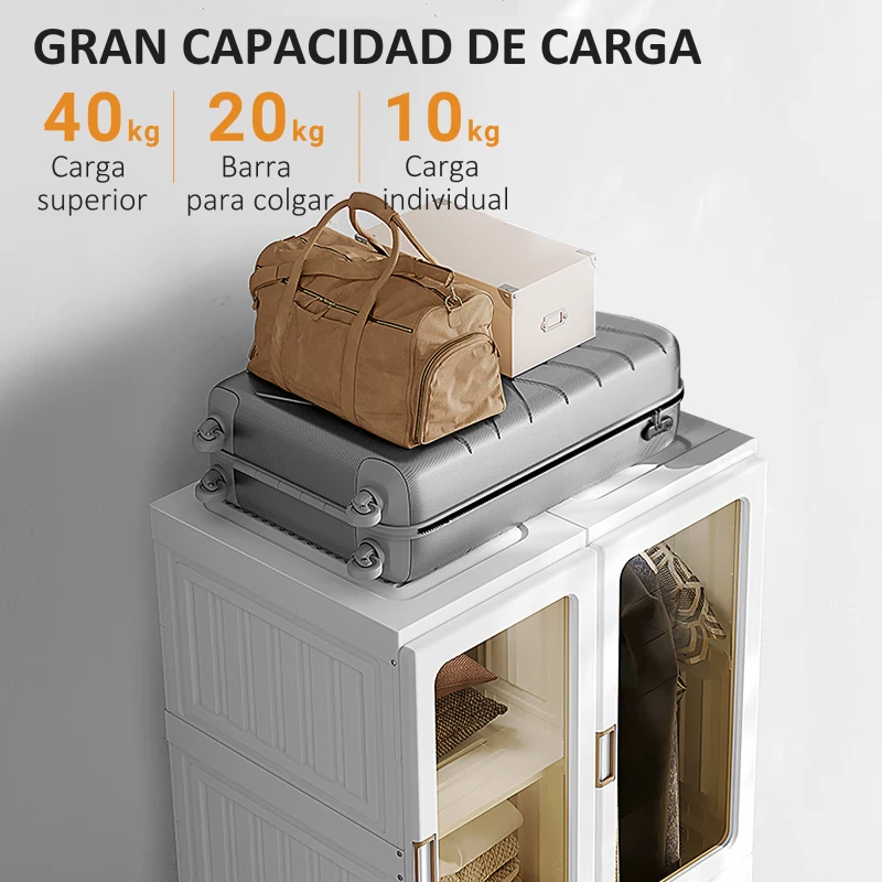 HOMCOM Armario Ropero Plegable Armario de Ropa Portátil con 5 Estantes y 1 Barra para Colgar 69x50x136 cm Blanco