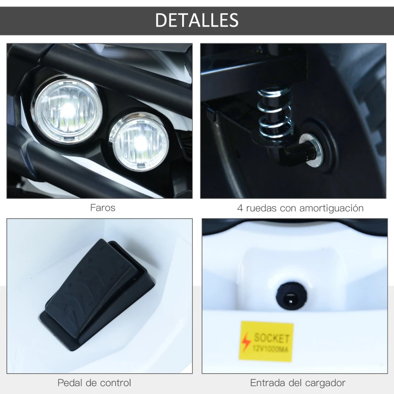 HOMCOM Quad Eléctrico Niño Coche Eléctrico Cuatrimoto Batería 12V con MP3 Radio Luces Sonidos 103,5x69,5x70 cm Carga 30kg