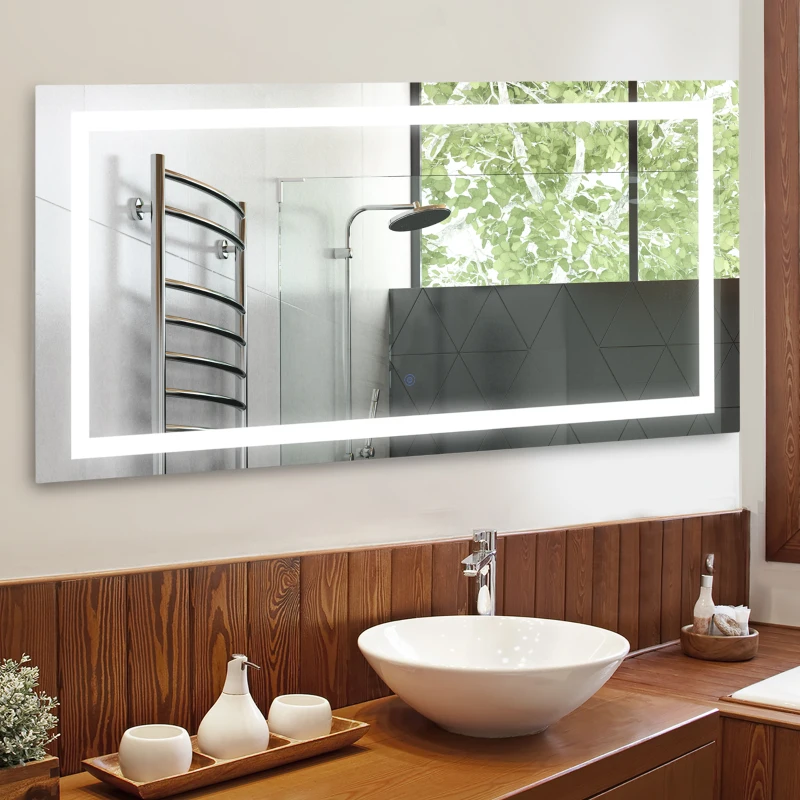 kleankin Espejo de Baño con Luz LED 120x60 cm Espejo de Pared con Interruptor Táctil y Antivaho Suspensión Vertical u Horizontal Aluminio Plata