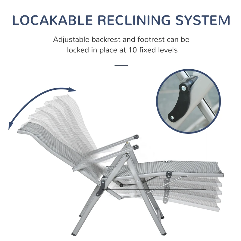 Outsunny Portable Folding Recliner Outdoor Patio Chaise Lounge Chair with Adjustable Backrest, Grey