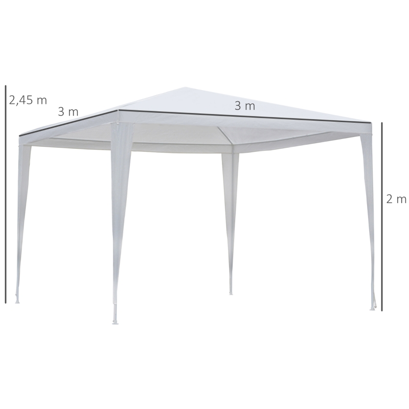 Outsunny Carpa Desmontable 3x3x2,45m Pabellón de Jardín de Tubo de Acero Anti-UV Pérgola Cenador para Terraza Patio Playa Blanco