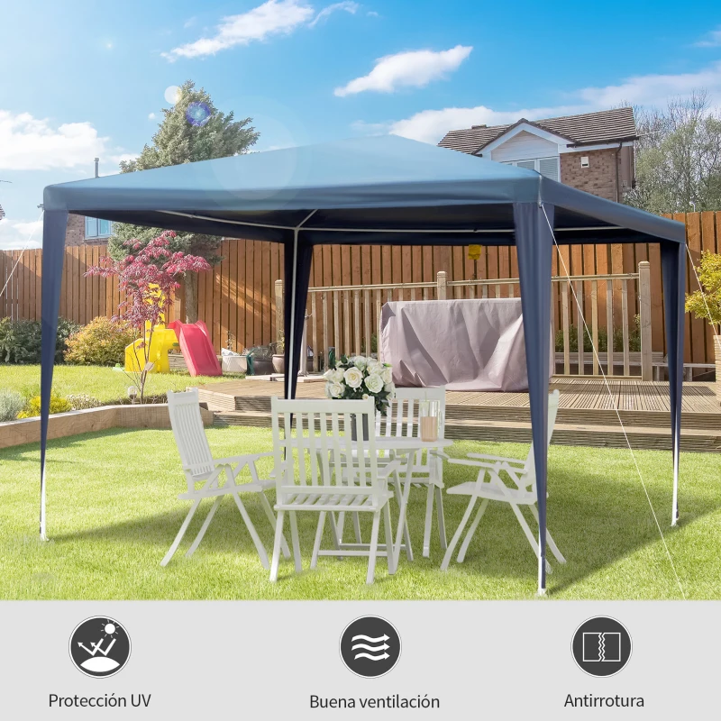 Outsunny Carpa Desmontable Impermeable 2,95x2,95x2,45m Pabellón de Jardín de Tubo de Acero Pérgola de Color Azul Oscuro