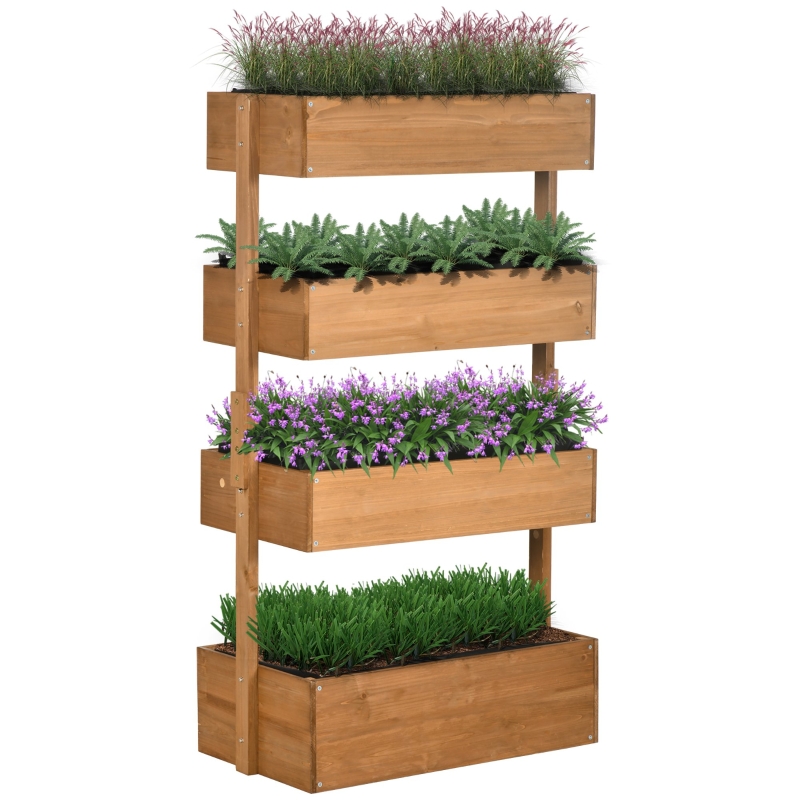 Outsunny 80cm x 45cm x 142cm 4Tier Raised Garden Bed, Fir Wood
