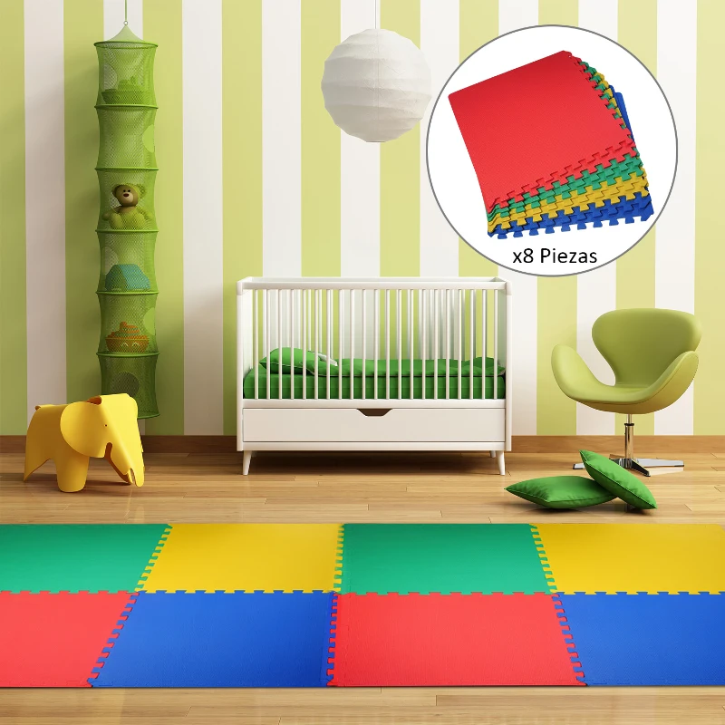 HOMCOM  Puzzlematte Kinderspielteppich Matte Spielmatte Bodenschutzmatte Bodenmatte Turnmatte EVA, Bunt, 60 x 60 x 1,2 cm 8 tlg.