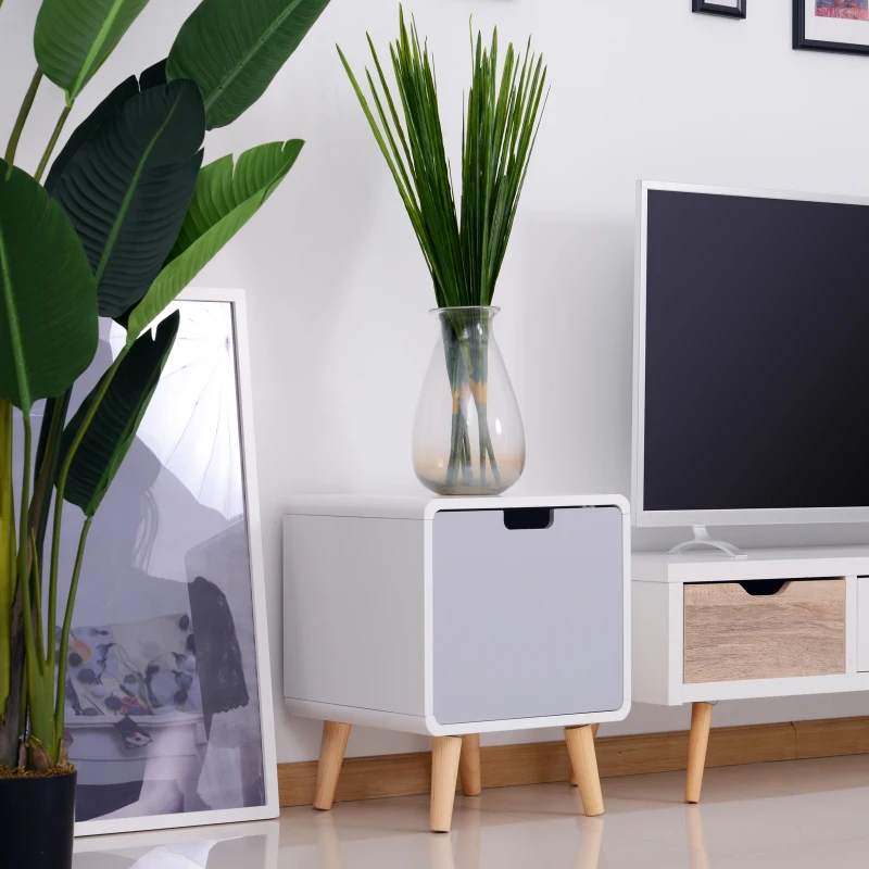 HOMCOM® STOLIK NOCNY KOMODA WYSOKI POŁYSK MDF biały