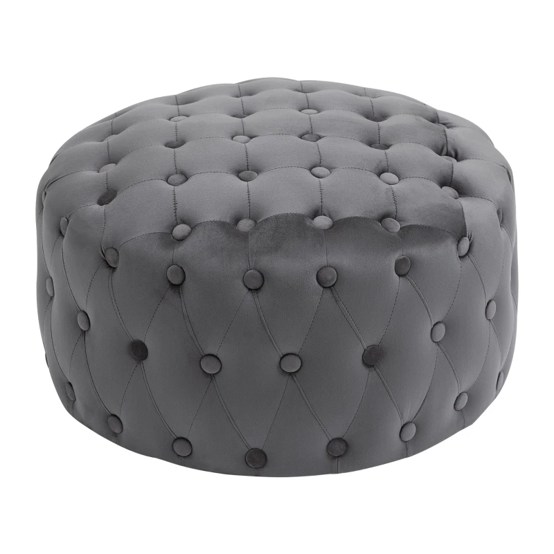 HOMCOM Taburete Otomana Puf Tapizada en Terciopelo con Botones Diseño Vintage Reposapiés Acolchado Suave Φ60x33 cm Gris Oscuro