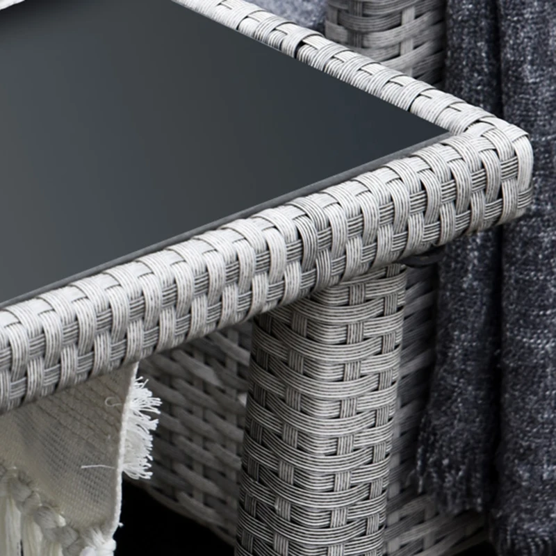 Outsunny 5 Piece Modern Outdoor Patio Rattan Wicker Furniture Patio Dining Table Stool Chaise Lounge Set