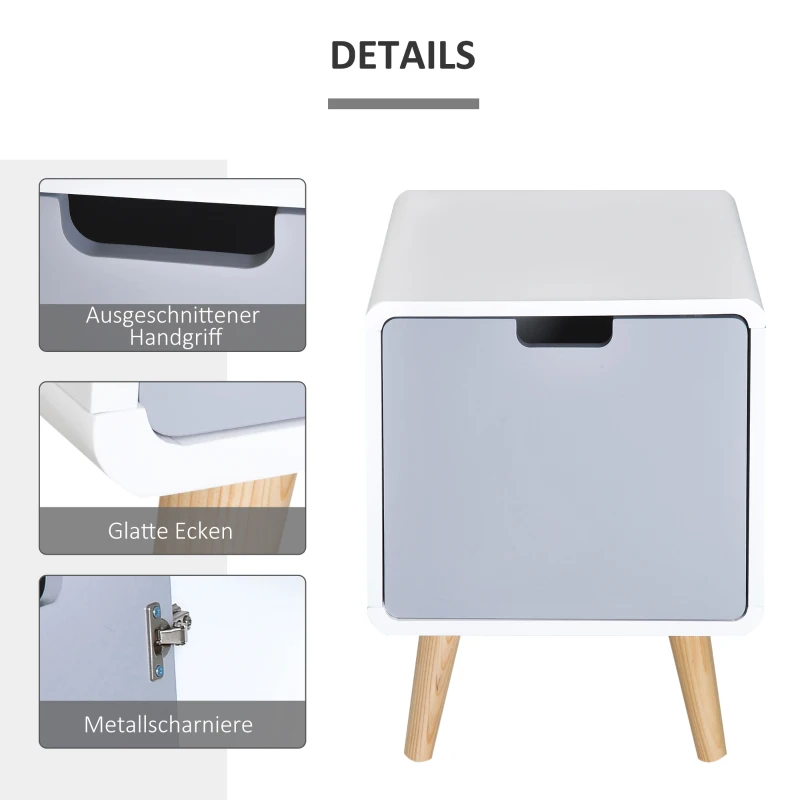 HOMCOM® STOLIK NOCNY KOMODA WYSOKI POŁYSK MDF biały