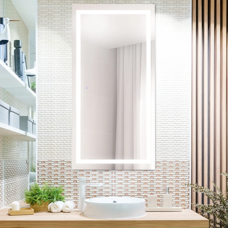 kleankin Espejo de Baño con Luz LED 120x60 cm Espejo de Pared con Interruptor Táctil y Antivaho Suspensión Vertical u Horizontal Aluminio Plata