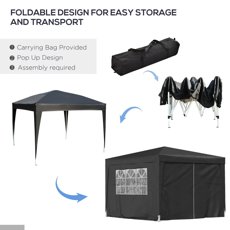 Outsunny Pop Up Gazebo Marquee, 3x3 m-Black