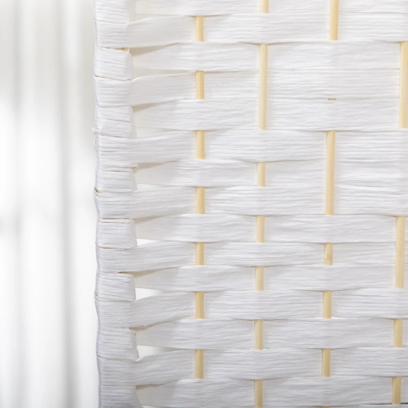 HOMCOM Biombo de 4 Painéis Dobrável Separador de Ambientes de Corda de Papel e Estrutura de Madeira 60x170 cm Branco