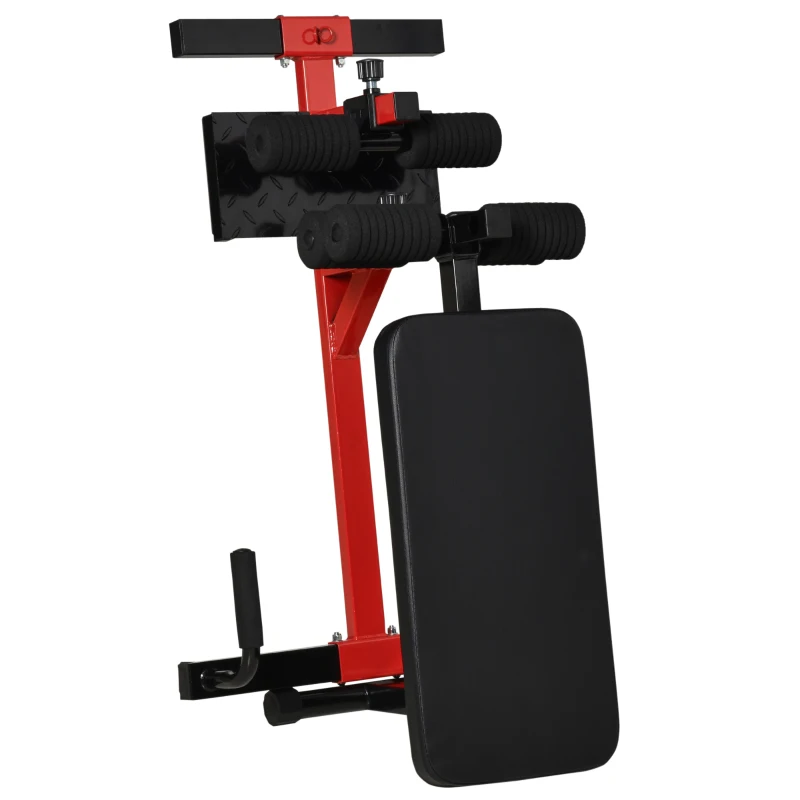 HOMCOM Machine à squats 3 en 1 appareil à abdominaux et dos équipement de fitness sit-up pompes hauteur réglable 6 positions banc inclinable amovible acier 100 x 58 x 46 cm rouge et noir