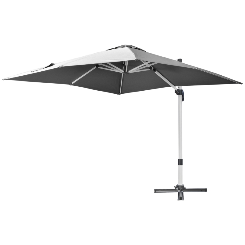 Outsunny 3 x 3(m) Cantilever Roma Parasol, Square Garden Umbrella with Cross Base, Crank Handle, Tilt, 360° Rotation and Aluminium Frame, Grey