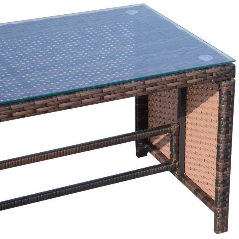 Ensemble Salon de Jardin 4 Places : canapé, 2 fauteuils et Table Basse Plateau Verre trempé résine tressée Imitation rotin Chocolat Coussins Blanc