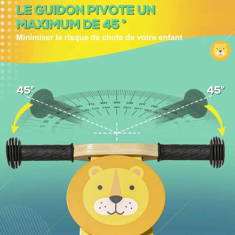 AIYAPLAY Draisienne tricycle en bois vélo d'équilibre 2 en 1 en forme d'animal avec selle réglable, pour les jeunes conducteurs, vélo d'équilibre léger pour enfants avec poignée portable, jaune