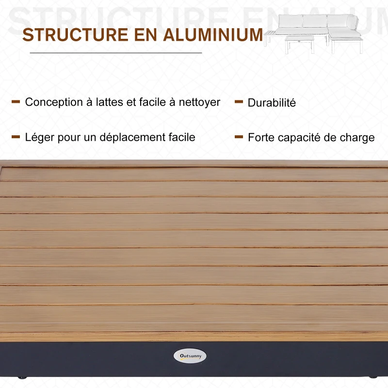 Outsunny Ensemble Salon de Jardin d'angle Design Contemporain 5 Places Coussins Marron Table Basse alu. Noir et Imitation Bois