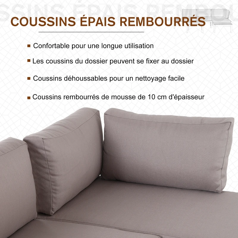 Outsunny Ensemble Salon de Jardin d'angle Design Contemporain 5 Places Coussins Marron Table Basse alu. Noir et Imitation Bois